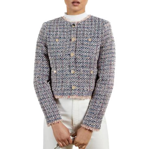 Ted Baker Blue Lozzo Cotton Blend Boucle Jacket 