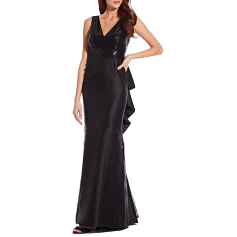 Adrianna Papell Black Sequin Mikado Gown