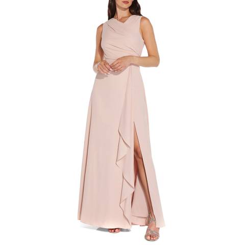 Adrianna Papell Blush Pleated Cascade Gown