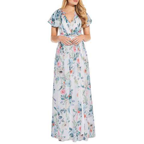 Adrianna Papell Blue Floral Chiffon Gown