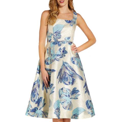 Adrianna Papell Blue Floral Jacquard Mini Dress