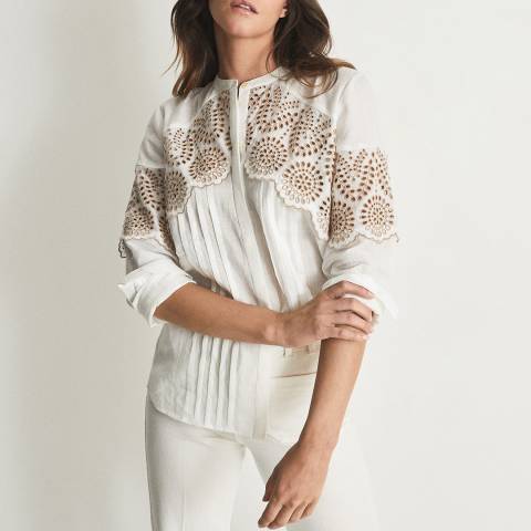 Reiss White Riley Embroidered Blouse