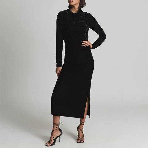 Reiss Black Martha Luxe High Neck Midi Dress