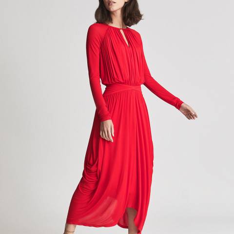Reiss Red Savannah Jersey Wrap Midi Dress