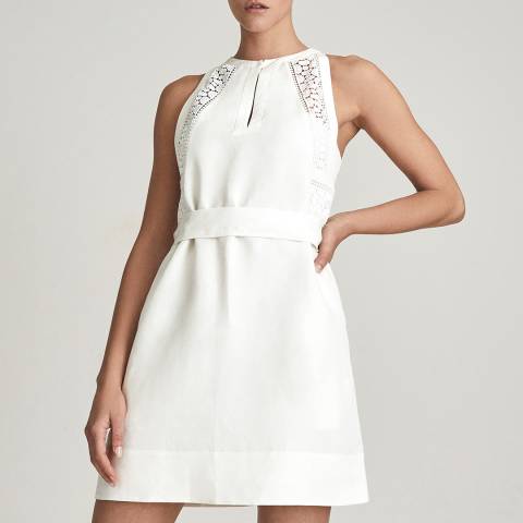 Reiss White Rhona Embroidered Linen Blend Dress