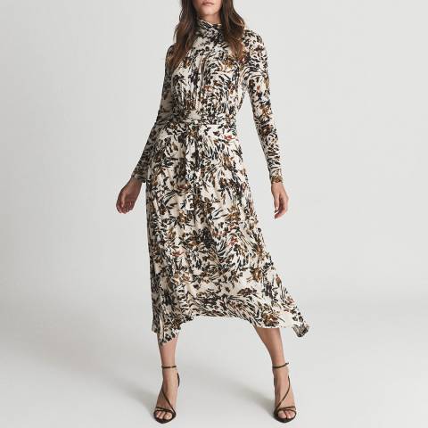 Reiss Floral Print Bobby Wool Blend Midi Dress