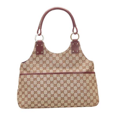 Vintage Gucci Brown Beige Brown GG Shoulder Bag