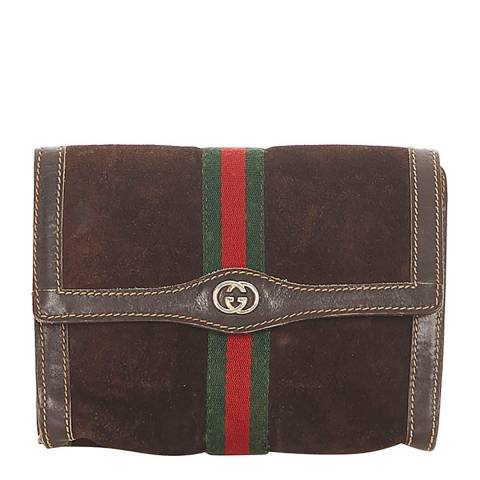 Vintage Gucci Brown Ophidia Suede Clutch Bag