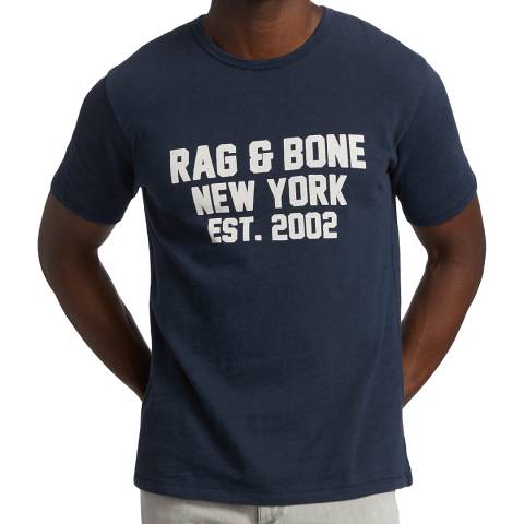 Rag & Bone Navy Branded Flame Cotton T-Shirt 