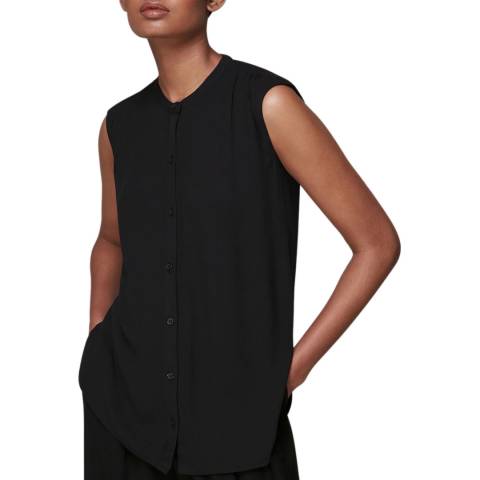 WHISTLES Black Button Front Tank Top