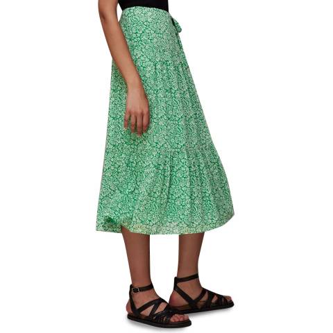 WHISTLES Green Indo Floral Midi Wrap Skirt
