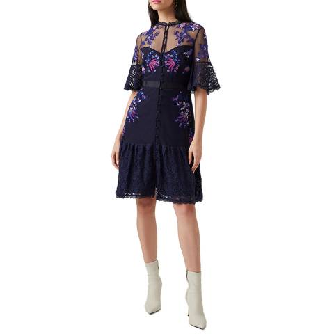 French Connection Blue Bina Embroidered Dress