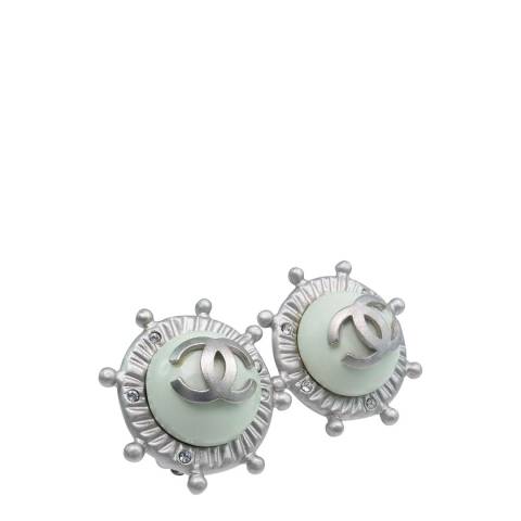 Vintage Chanel Silver Mint Clip On Earrings
