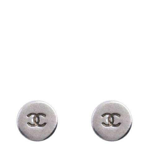 Vintage Chanel Silver Logo Stud Earrings