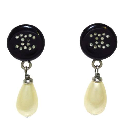 Vintage Chanel Black Drop Pearl Earrings