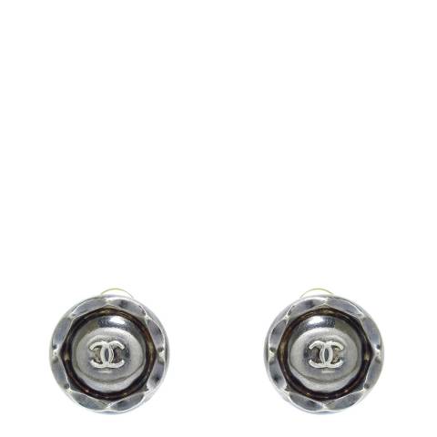 Vintage Chanel Silver Logo Clip On Earrings