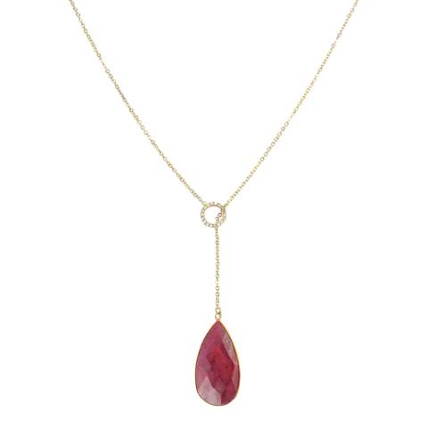 Liv Oliver 18K Gold Ruby Lariat Necklace