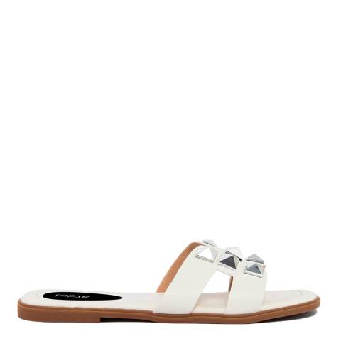 LAB78 White With Embroidered Studs Slide Sandals