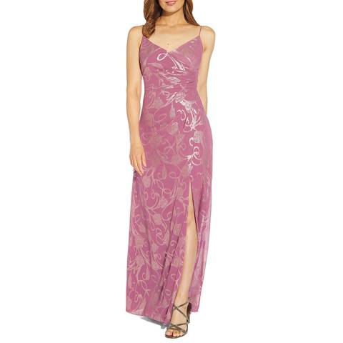 Adrianna Papell Pink Floral Foil Maxi Dress