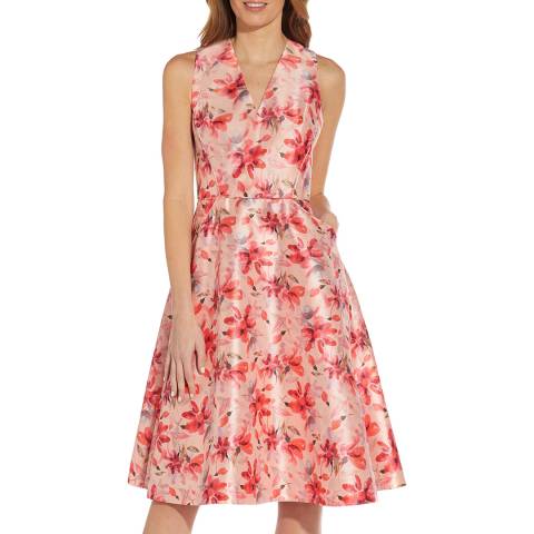 Adrianna Papell Pink Floral Fit And Flare Dress