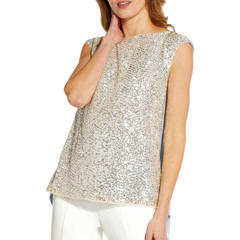 Adrianna Papell Silver Sequin Floaty Top