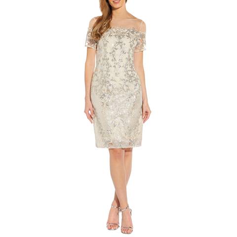 Adrianna Papell Ivory/Silver Sequin Embroidered Dress