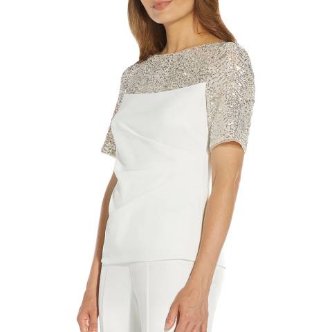 Adrianna Papell Ivory/Silver Sequin Crepe Top