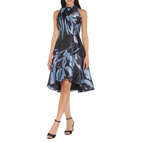 Adrianna Papell Navy Floral Jacquard Ruffle Dress