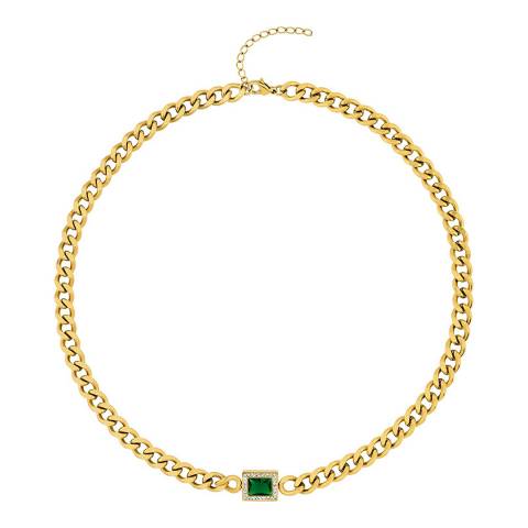 Liv Oliver 18K Gold Green Embelished Chain Necklace