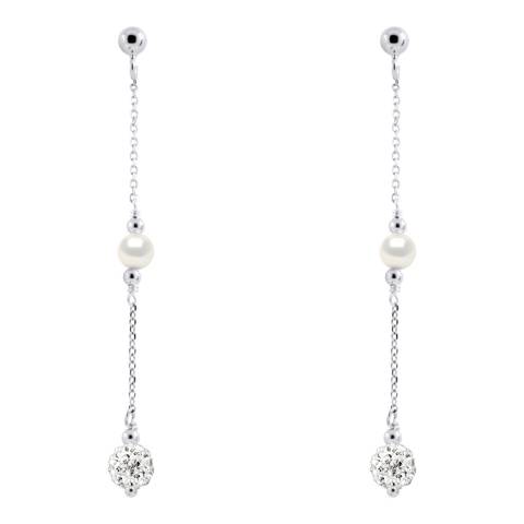 Mitzuko Silver/White Real Cultured Fresh Water Pearl Crystal Ball Earrings