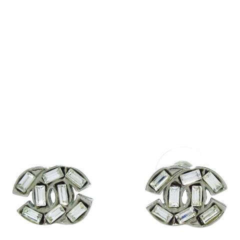 Vintage Chanel Silver Rhinestone CC Earrings