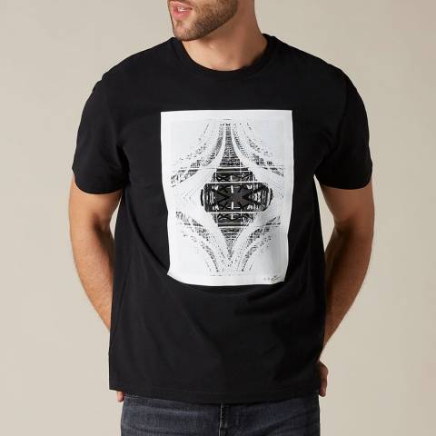 7 For All Mankind Black Graphic Cotton T-Shirt