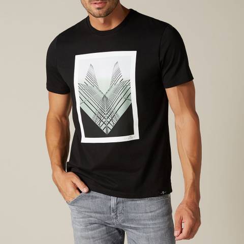 7 For All Mankind Black Graphic Cotton T-Shirt
