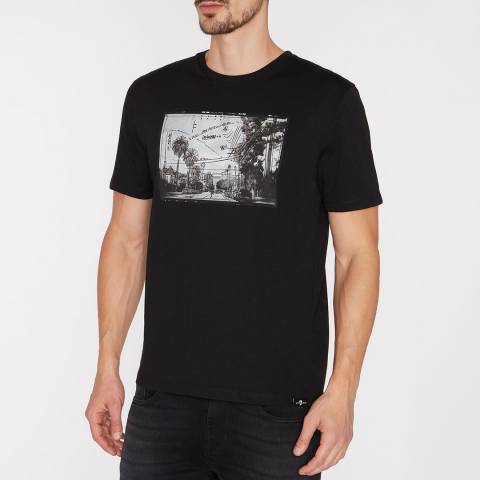 7 For All Mankind Black Photo Cotton T-Shirt