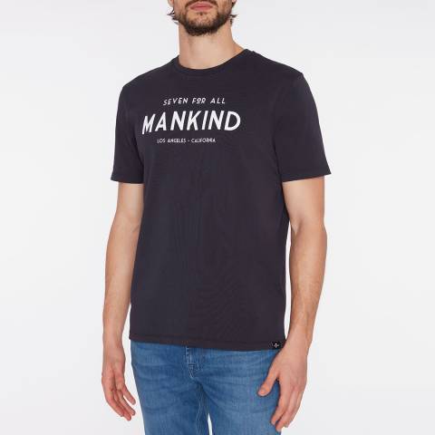7 For All Mankind Navy Logo Cotton T-Shirt