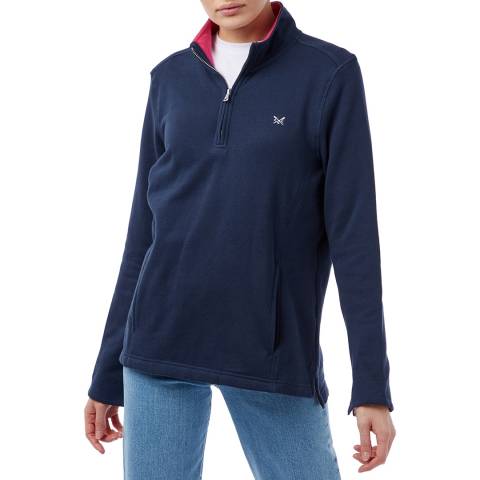 Crew Clothing Navy Cotton Half Zip Sweatshirt
