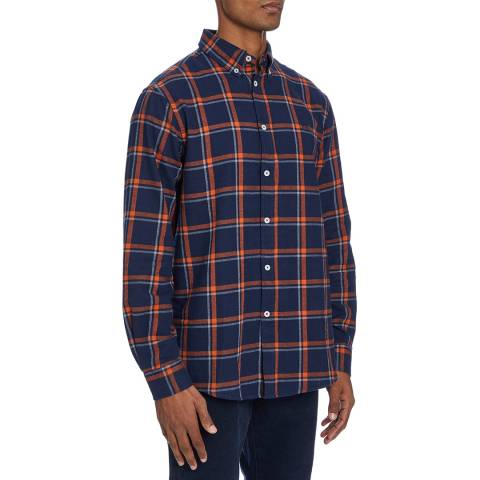 Crew Clothing Navy Checked Cotton Flannel Shirt