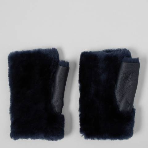 N°· Eleven Navy Shearling Fingerless Gloves