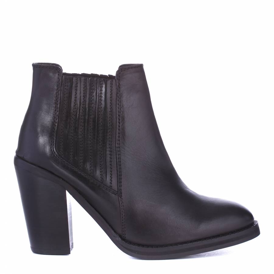 Black Leather Tally Ankle Boots 8cm Heel - BrandAlley
