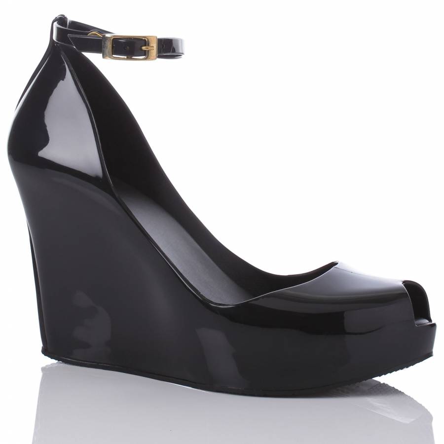 Black Anklestrap Wedge Shoes 11cm Heel 