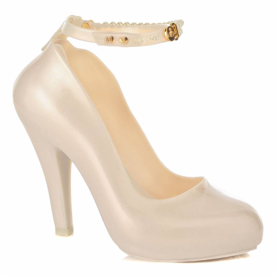 Cream Pearl Ankle Strap Court Shoes 8cm Heel - BrandAlley