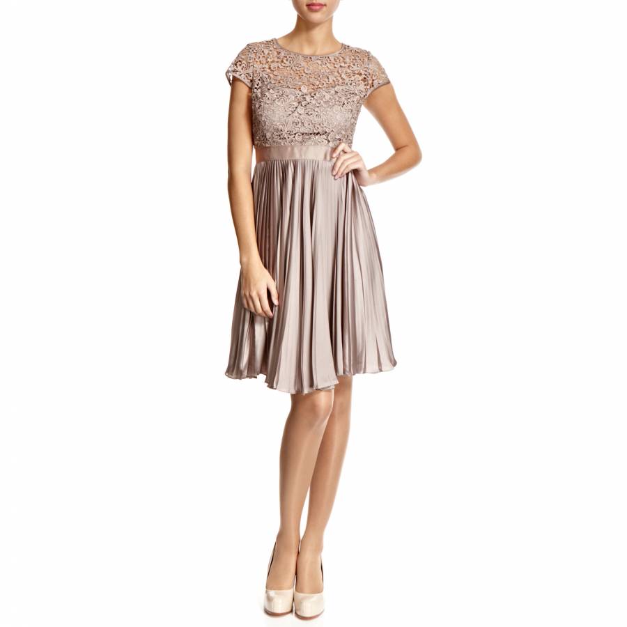 Gold Lace Bodice Pleated Dress - BrandAlley