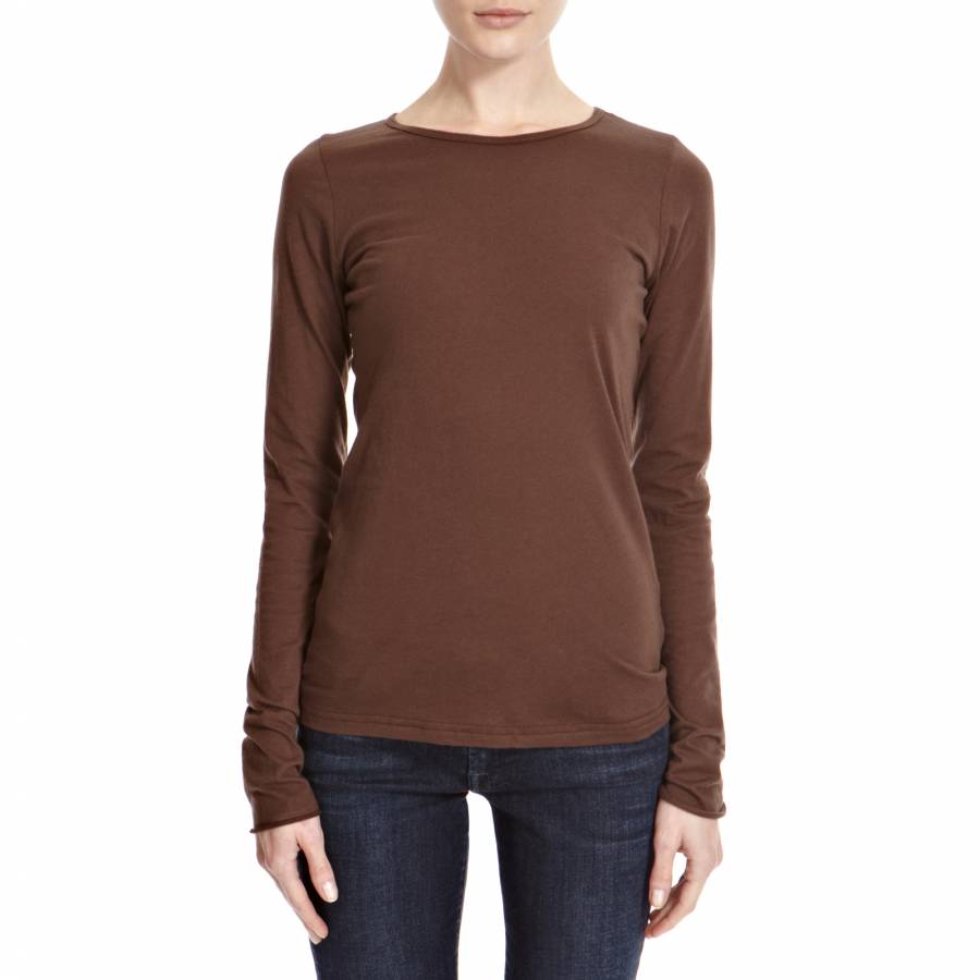 Women's Brown Sheer Jersey Cotton Top - BrandAlley