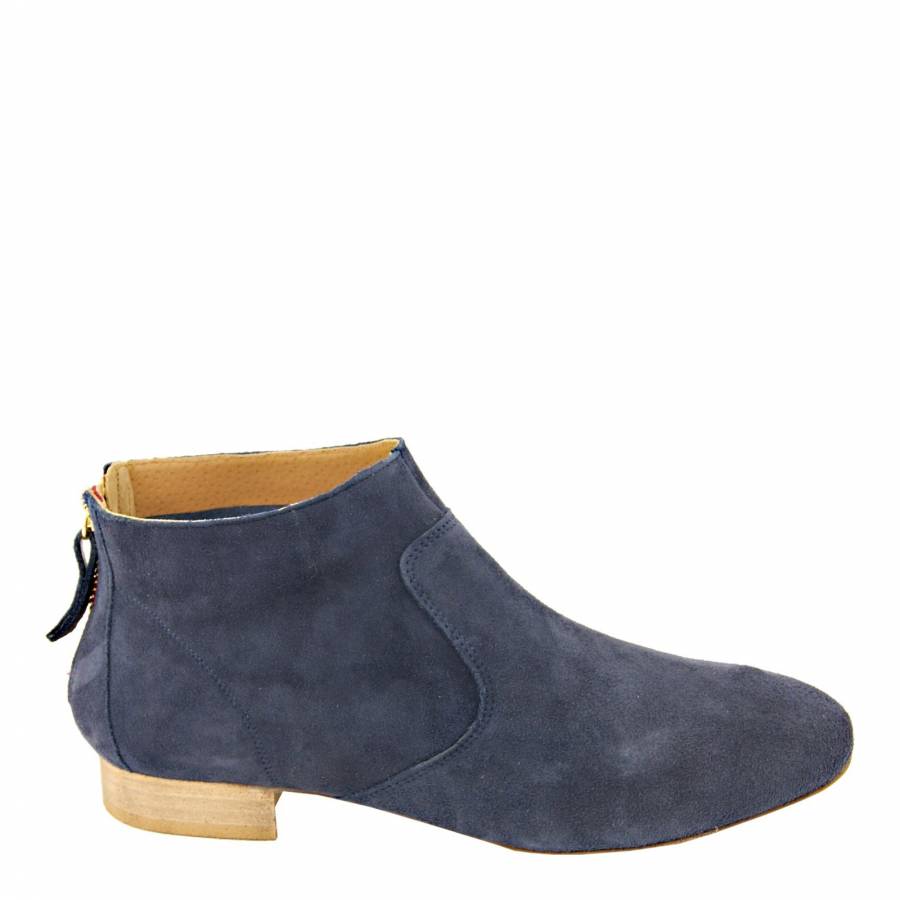 Blue Suede Zip Back Ankle Boots - BrandAlley