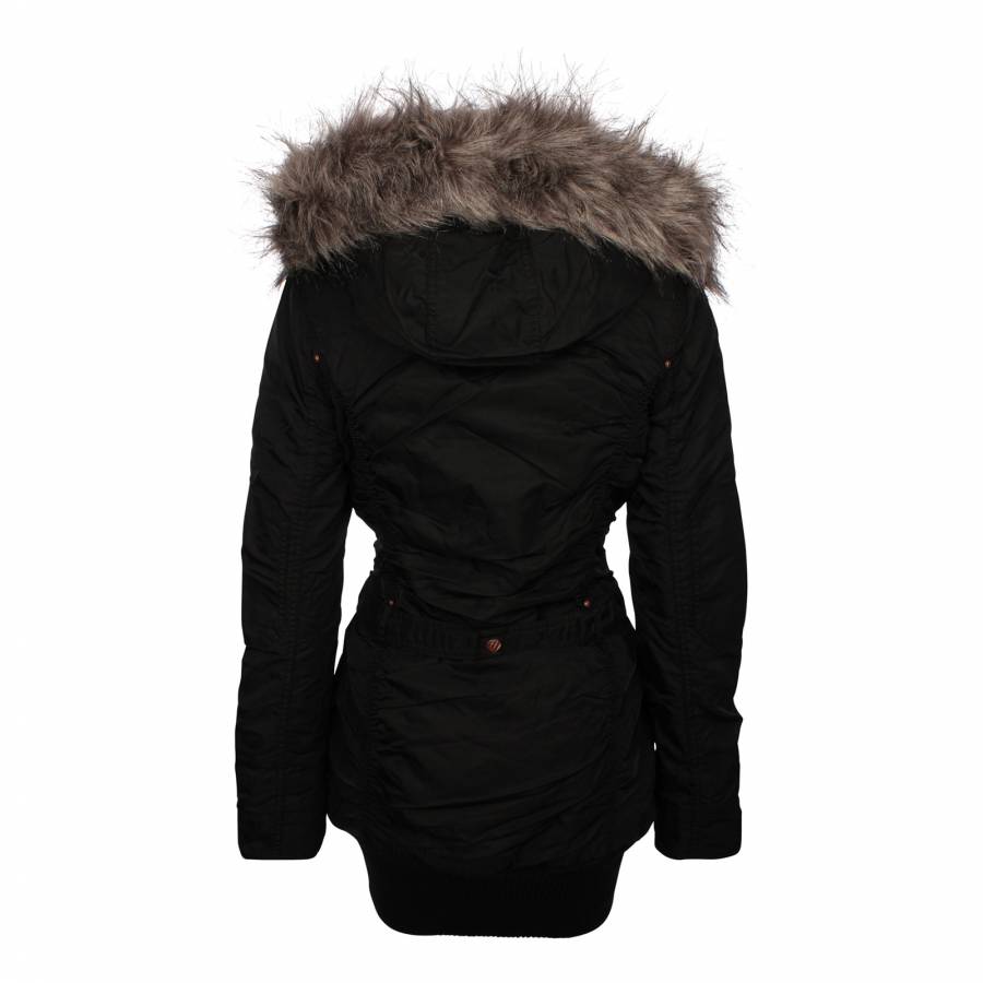 Women's Black Faux Fur Hooded Coat - BrandAlley
