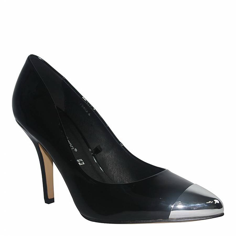Black/Silver Pointed Toe Cap Court Shoes 6cm Heel - BrandAlley