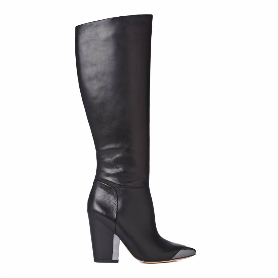 Black Leather Block Heel Boots Heel 10cm - BrandAlley