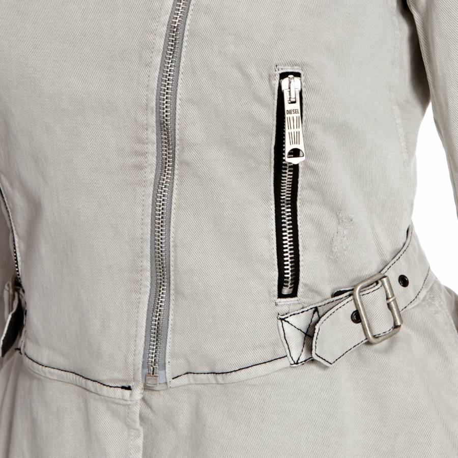 Light Grey Asymmetric Zip Cotton Biker Jacket - BrandAlley