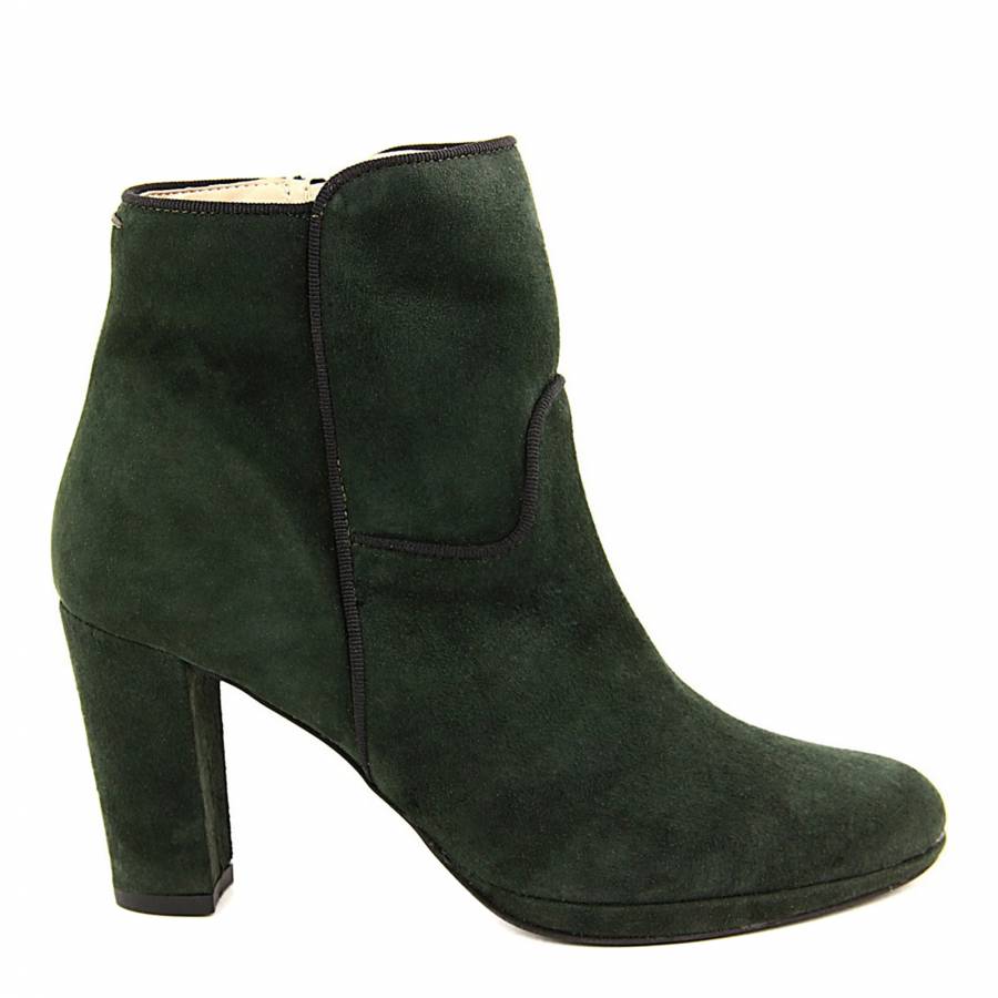 Dark Green Suede Piping Ankle Boots 7cm Heel BrandAlley