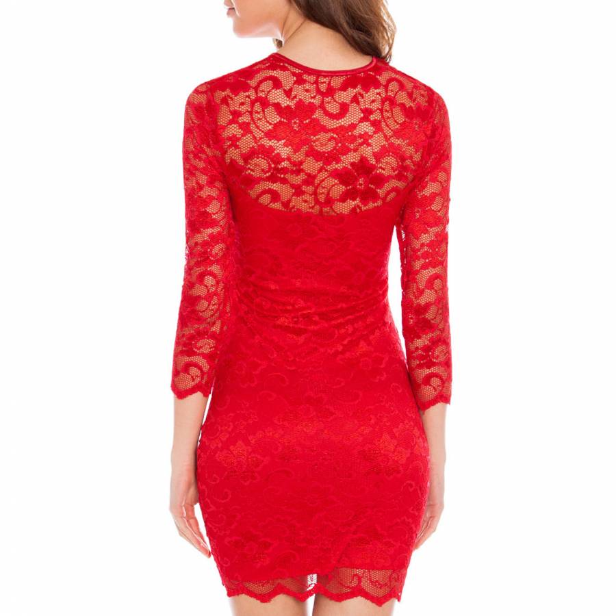 Red Lace Jewelled Dress - BrandAlley
